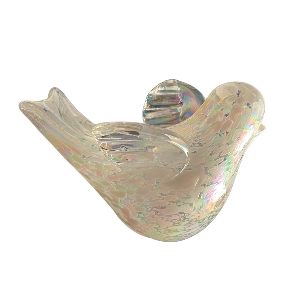 SOLD Hand Blown White Marbled Glass Bird Figurine